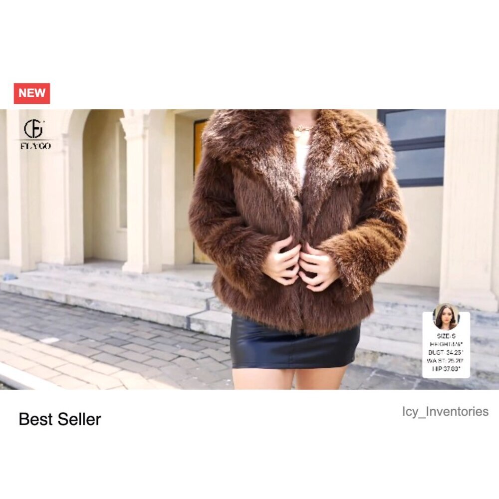 Faux Fur Coat Fluffy Shaggy Parka Elegant Winter Jacket Open Front Lapel - Picture 7 of 7